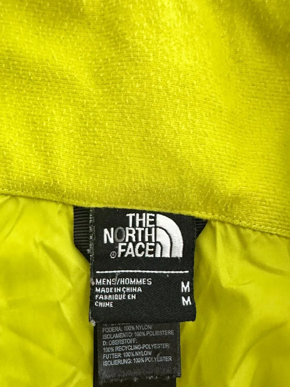 The North Face Full-Zip Quilted Puffer Jacket Neon Yellow Packable Men's Medium
